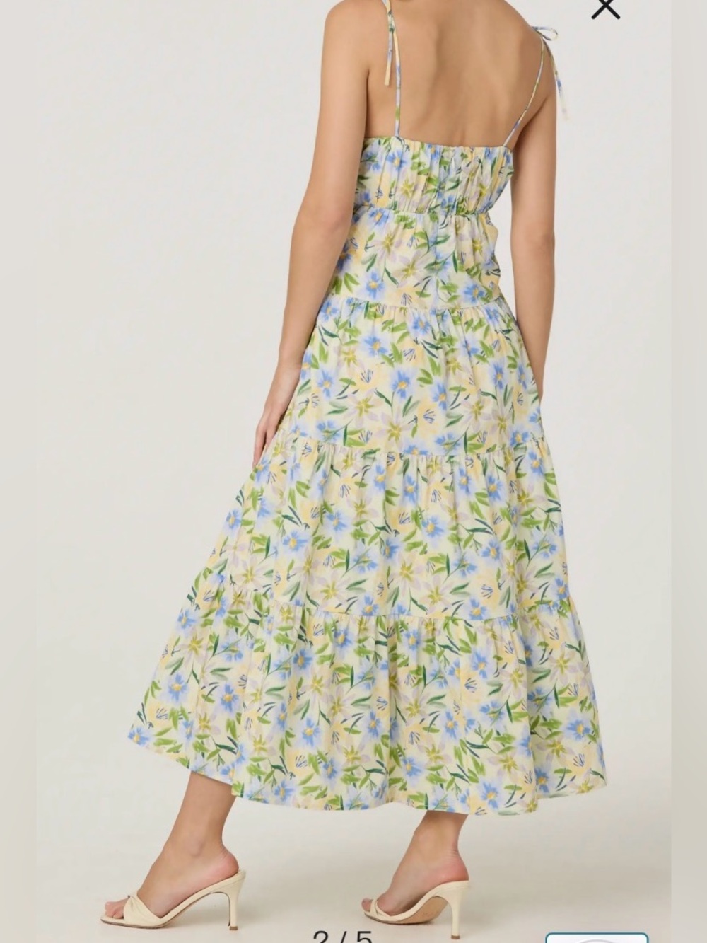 ASTR the Label Cream Blue Floral Tie Strap Tiered Maxi Dress Small NWT - Picture 2 of 12
